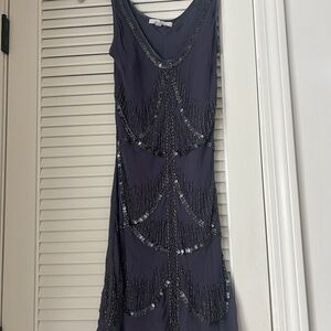 Yoana Baraschi Dark Gray Beaded Midi Dress